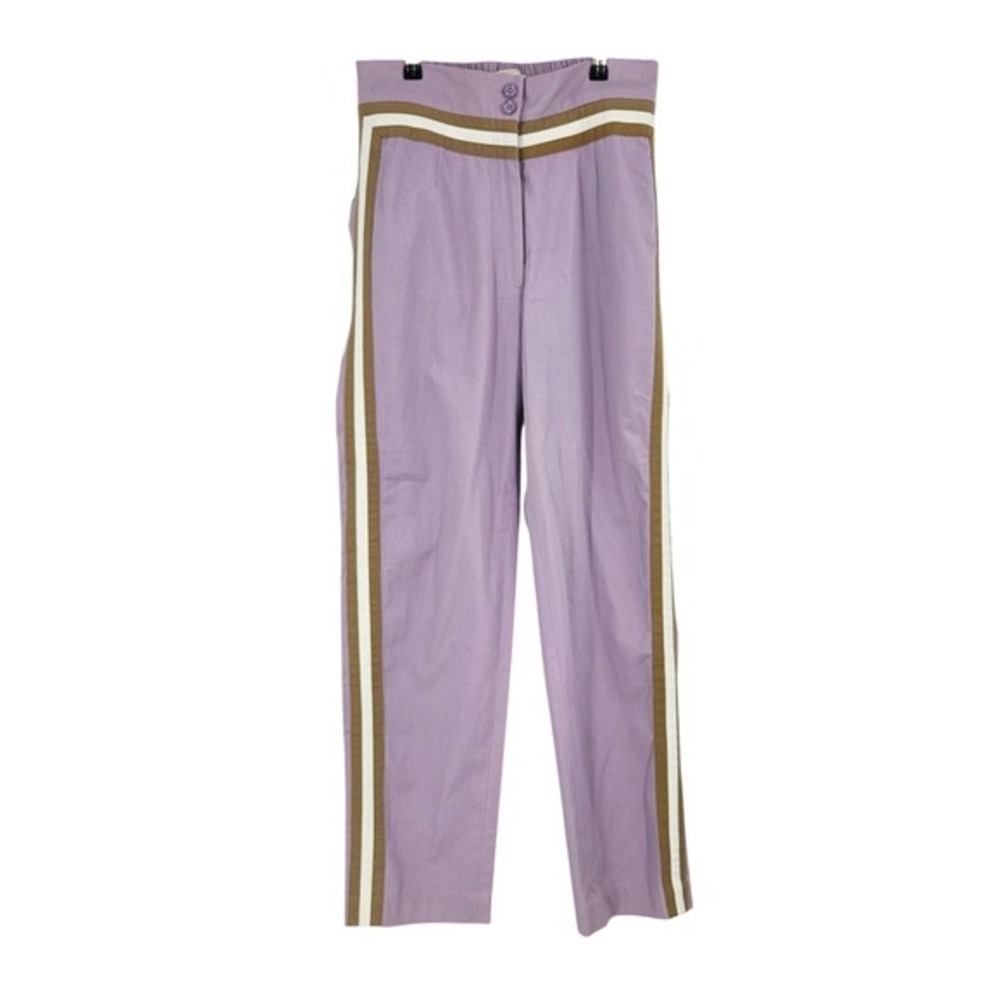 Payal Jain Trouser‎ Pants Purple Striped High Waist Straight Leg Ankle Size S